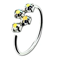 Silver Nose Ring 8mm 4 x AB CZ Crystal Zig Zag Gem 22g (0.6mm) 925 Sterling Hoop