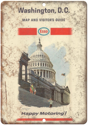 Washington DC Esso Map Visitors Guide 12'' x 9'' Reproduction Metal Sign T178