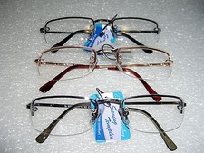 READING GLASSES BIFOCAL SEMI RIMLESS METAL FRAME ASSORTED POWERS SPRING HINGES
