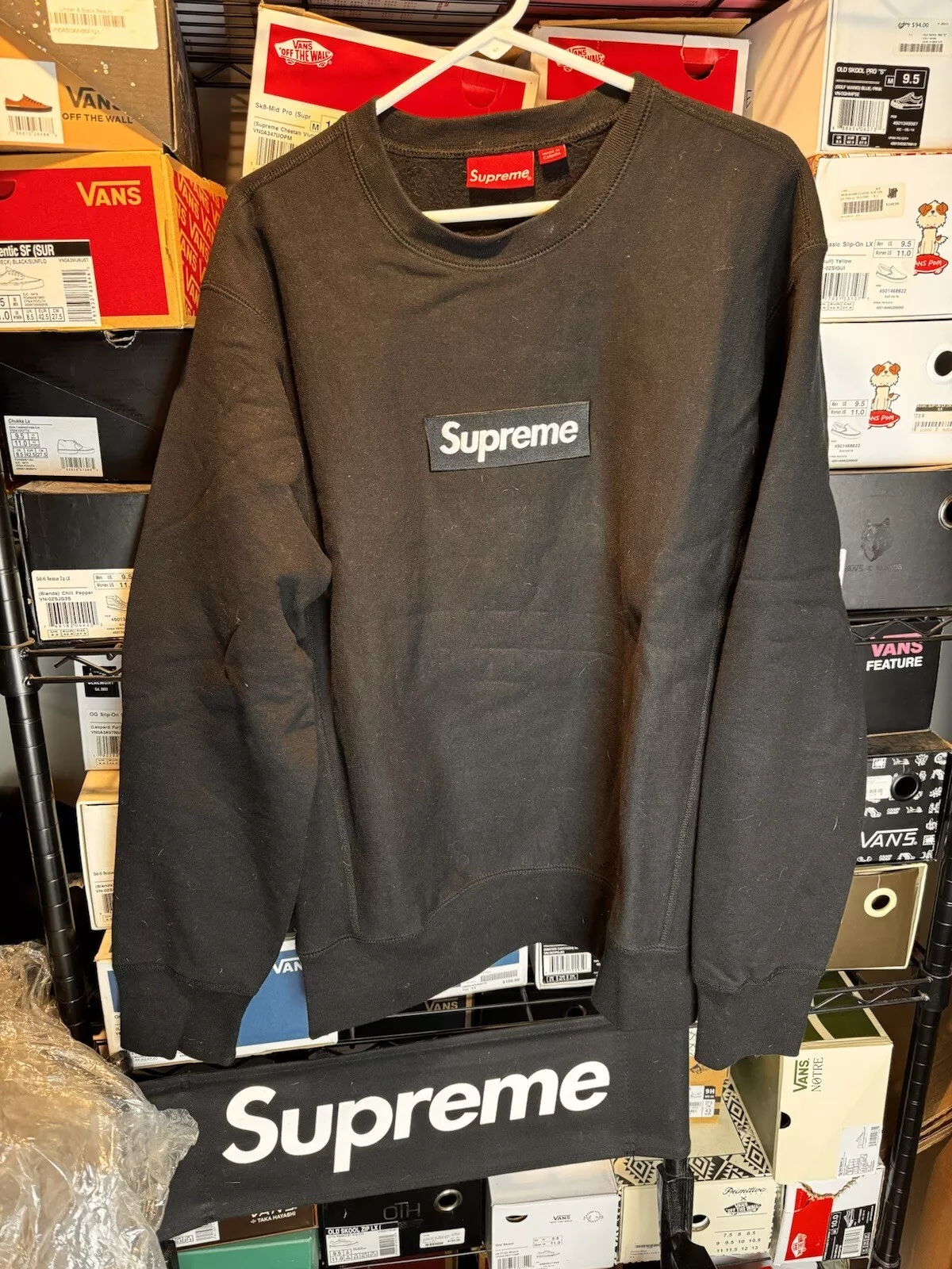 Authentique FW18 Supreme Box Logo Col Rond Noir Homme Taille L