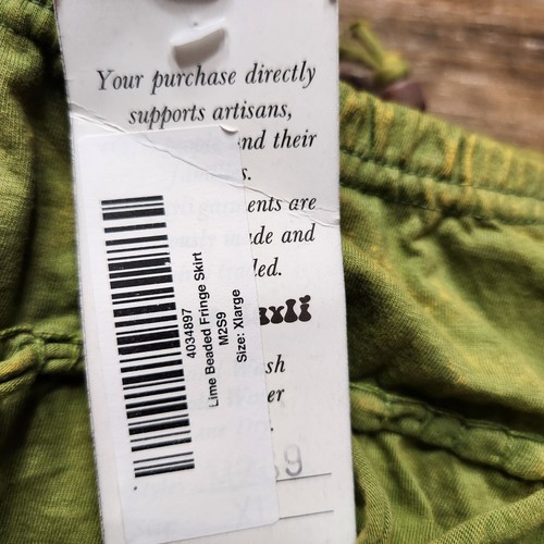 Vintage NWT Jayli XL Green Cotton Beaded Fringe Hippie Maxi Skirt Nepal Handmade - 第 10/13 張圖片