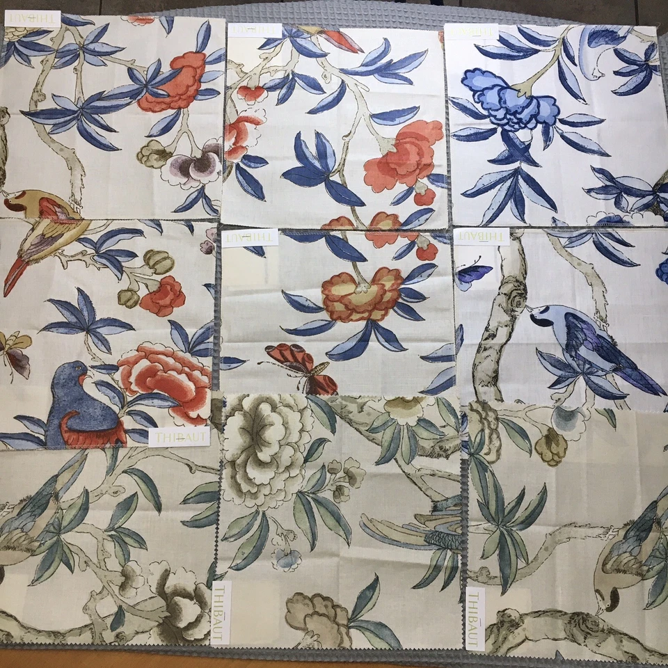 Thibaut Fabric Swatches 9pc Linen Cotton Floral Birds Garden Craft Designer - Image 2 of 4