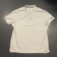 Nike Tiger Woods ADV Blade Collar Shirt Mens Large Gray White Dri Fit Golf