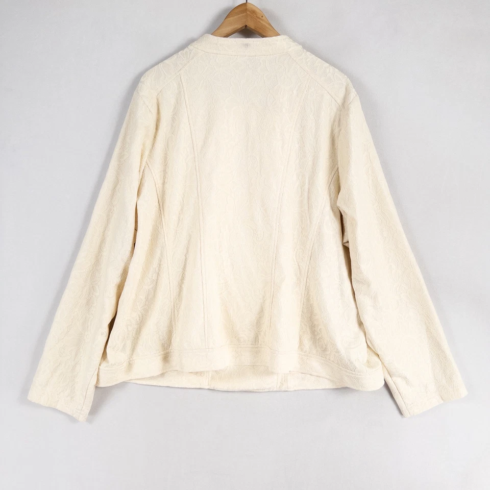 Isaac Mizrahi Live! Moto Jacket 3X Ivory Lace Full Zip Up Lightweight Lined * - Image 3 of 4