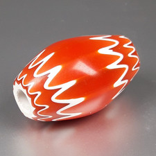 Large Murano Venetian 6-Layer Chevron Bead Red White Vintage Cane Glass