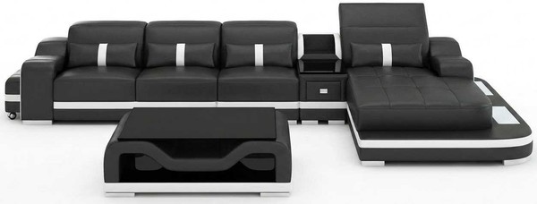 Schwarzes Ecksofa L Form Wohnzimmer Wohnlandschaft Couchtisch Modern-image