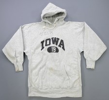 Rare VTG CHAMPION Iowa Hawkeyes Gym Reverse Weave Hoodie Sweatshirt 80s Gray 2XL
