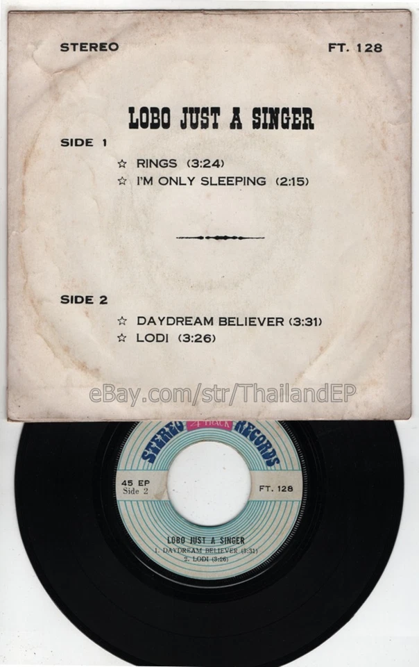 LOBO JUST A SINGER /RINGS /I'M ONLY SLEEPING / THAI EP 7" THAILAND 45RPM - Image 3 of 3