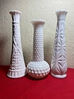 Vintage milk glass bud vases w varied patterns - set of 3