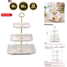 3 Tier Porcelain Cupcake Stand, Tiered Serving Cake Stand, Square White Embos...