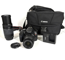 Canon EOS Rebel T6 Digital SLR Camera Black w/ 2 Lenses, case  Charger