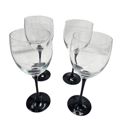 Luminarc Nocturne Black Stemmed Wine Glasses Set of 4 Vintage Bar Cart MCM