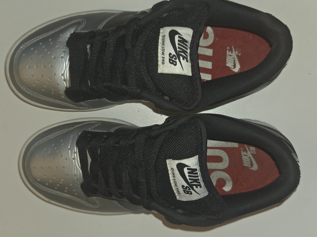 Nike SB Dunk Low Pro x Supreme Silver Black Metallic Men's Size 6