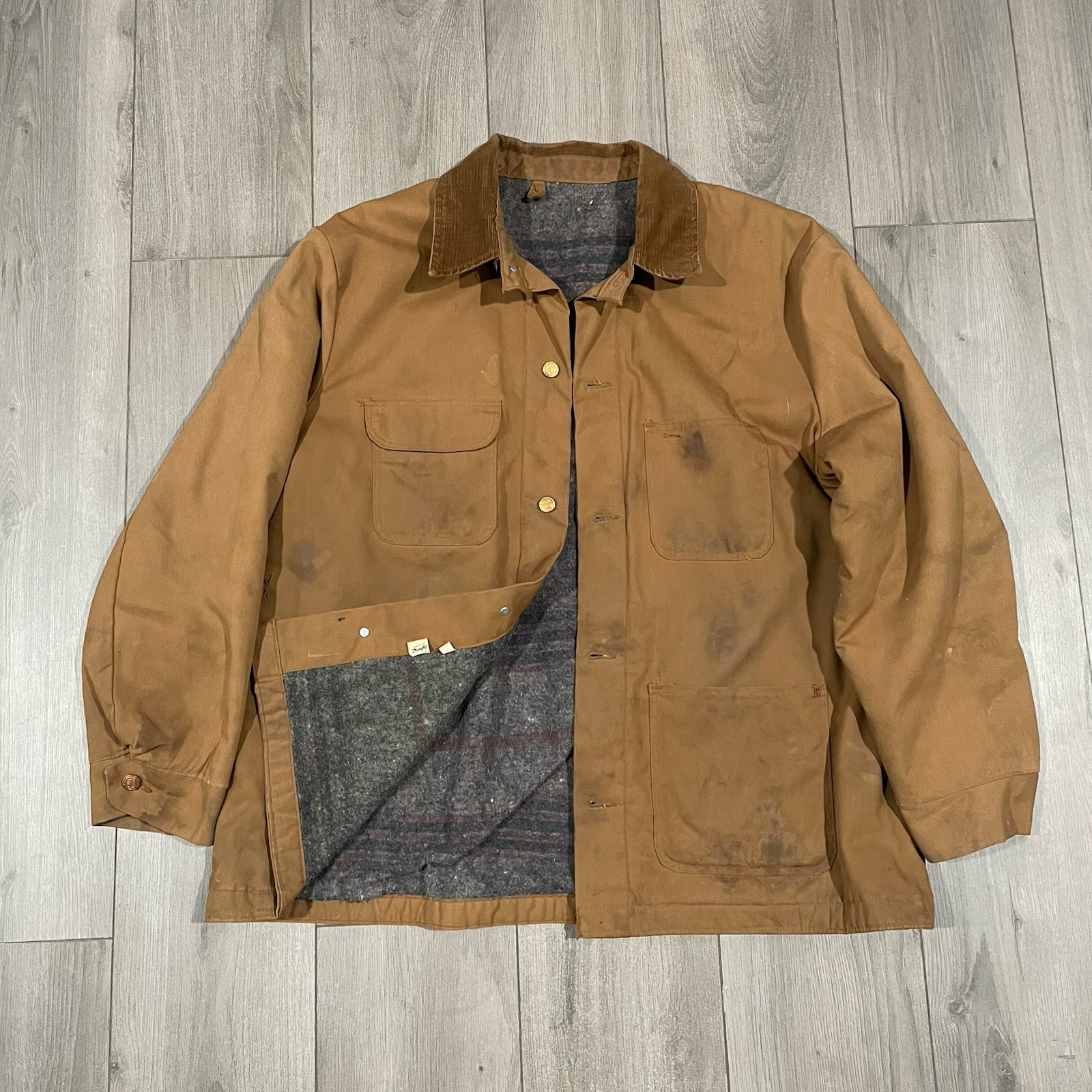 vtg 60s wrangler blue bell jacket 48 Blanket Lined Distressed Brown Chore Coat