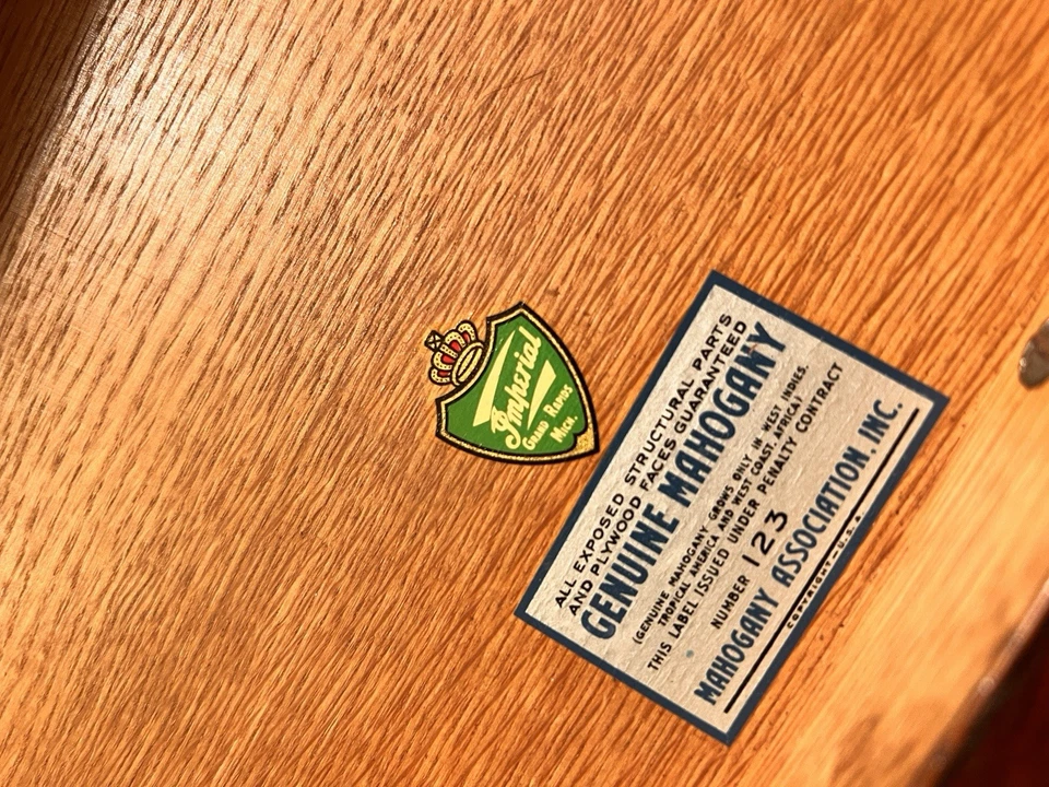 Juego de 2 mesas auxiliares vintage Imperial Grand Rapids hoja caída caoba 123 Foto 3 de 4