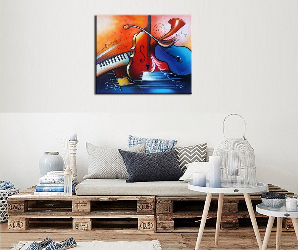 Hand Painted Oil Painting, Abstract Music Instrument Modern Repro