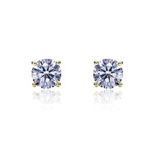 14K Yellow Gold 3mm White Cubic CZ Prong Set Solitaire Screwback Stud Earrings