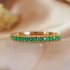 2 Ct Round Cut Simulated Green Emerald Engagement Ring In 14k Yellow Gold Plated