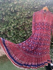 70s Vintage Indian Dress Cotton Gauze Kaftan Hippy Boho Red S 8 10 Phool Style