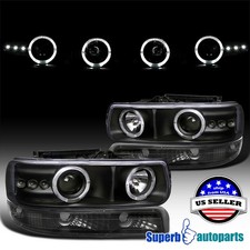 Fits 1999-2002 Silverado Led Halo Headlightsbumper Lamps Black Tahoe Suburban