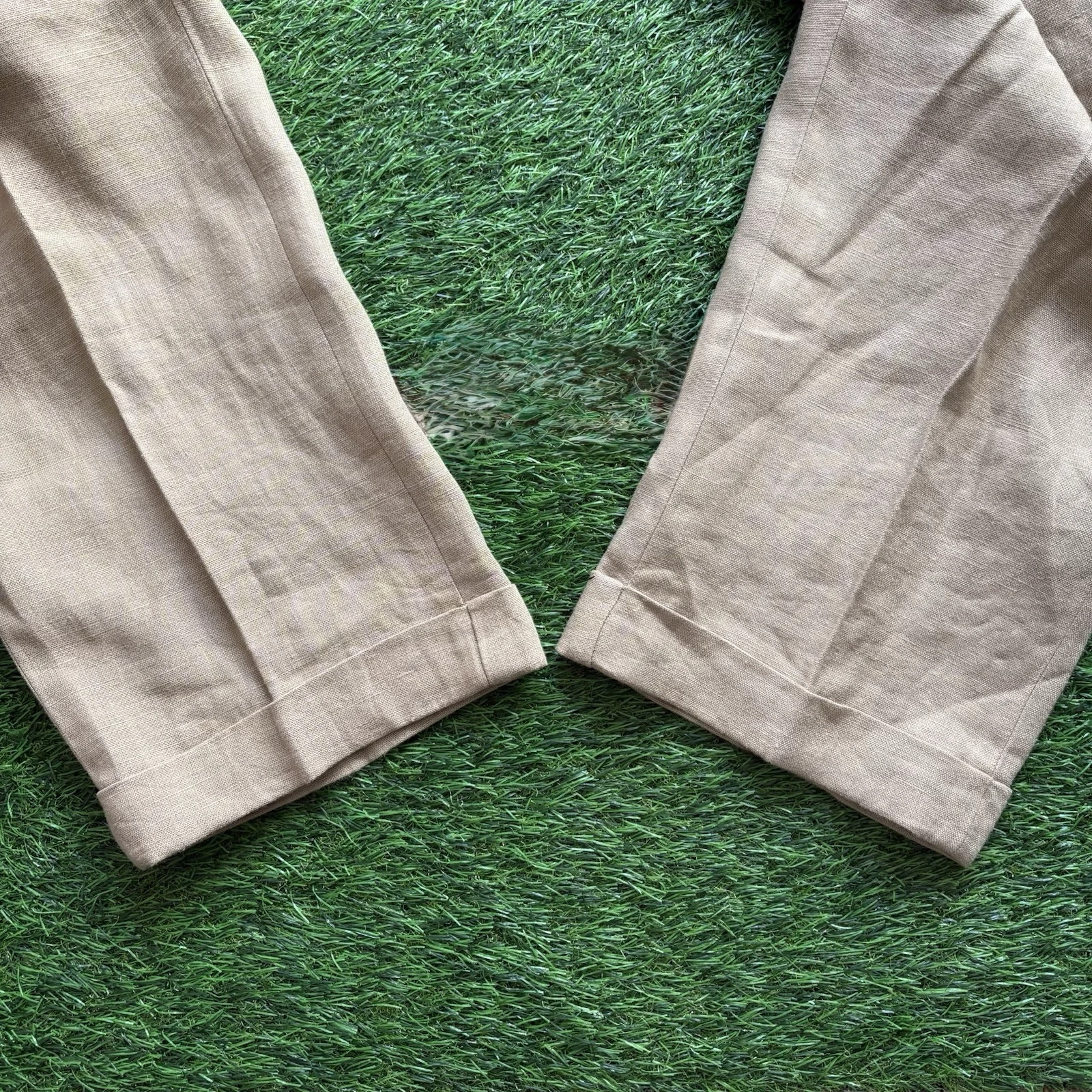 VTG 90s Polo Ralph Lauren 100% Linen Dress Pants Pleated Cuffed Mens 33x32 Beige image 3