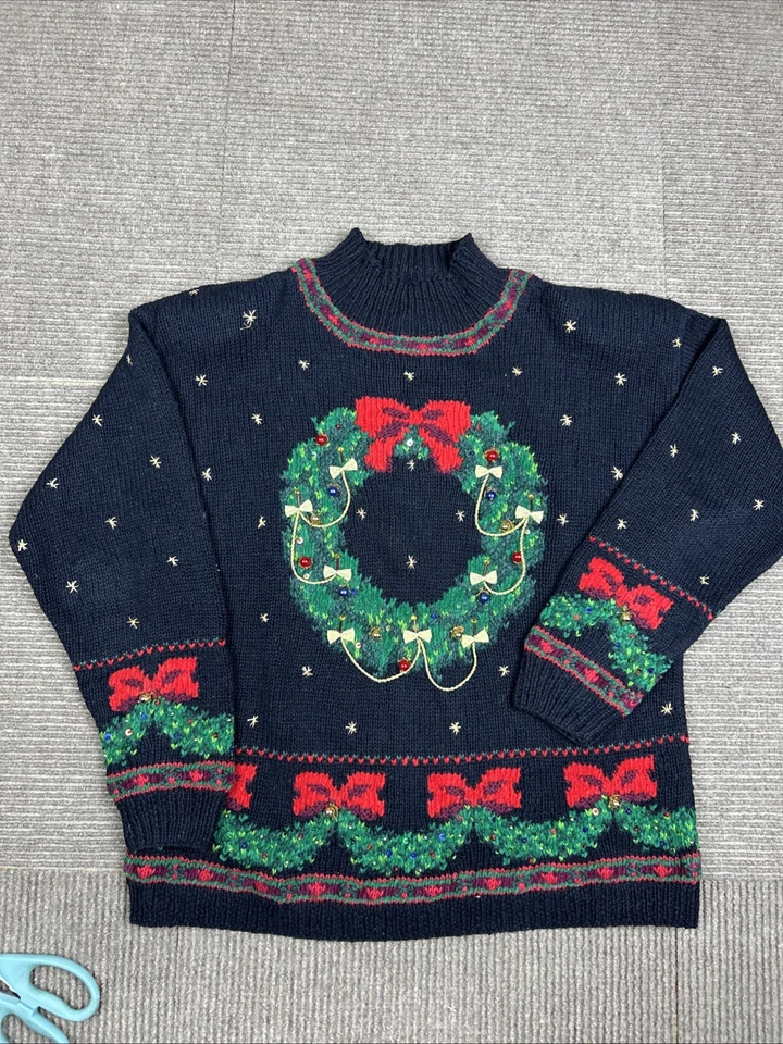 Suéter Guirnalda Navidad Vintage Para Mujer Marisa Christina 1994 Pequeña L Abuela Foto 2 de 4