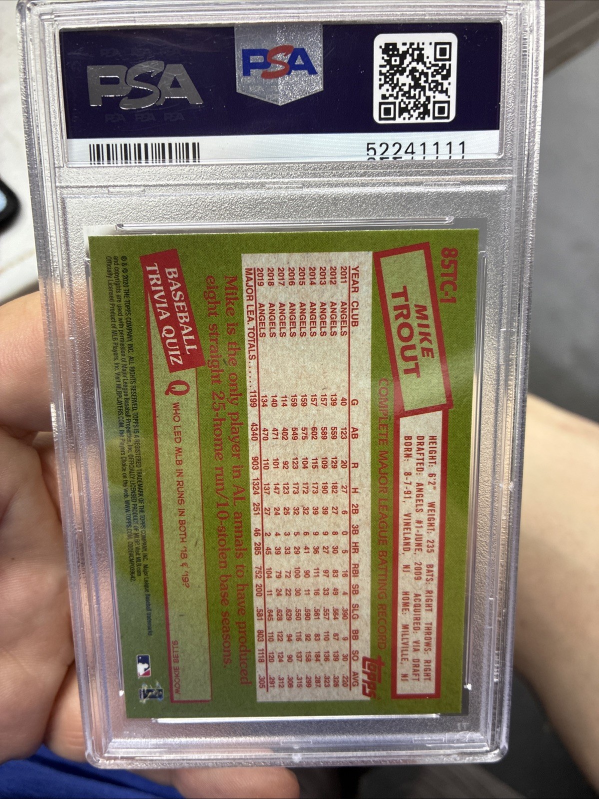 2020 Topps Chrome 1985 Topps Mike Trout #85TC1 Angels PSA 10 Gem Mint view 4