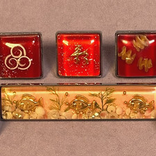 Mcm Lucite Drawer Pull-3d Knob Hardware Set Fish Aquarium Scene Red Emblems Rare