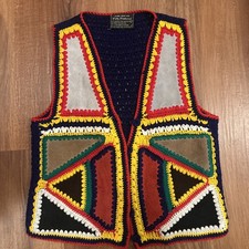 Vintage 70s Suede Patchwork Crochet Hippie Vest Fully Fashioned Size Sm/Med