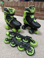 Roller Derby Boys 2-in-1 Roller/Inline Skates Black/Green, US Size 12-2Y