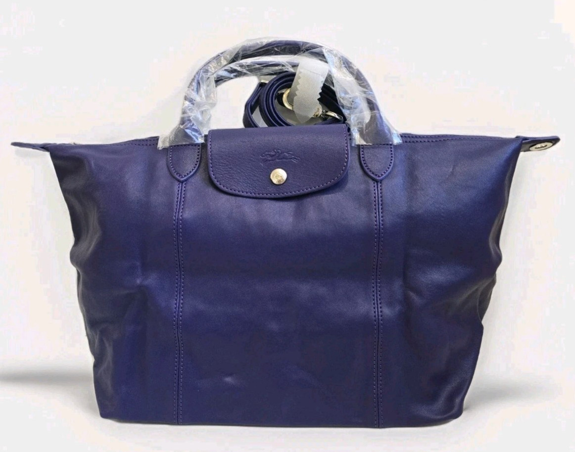 LONGCHAMP LARGE LE PLIAGE GENUINE LEATHER - Deep Purple Limited Edition NEW