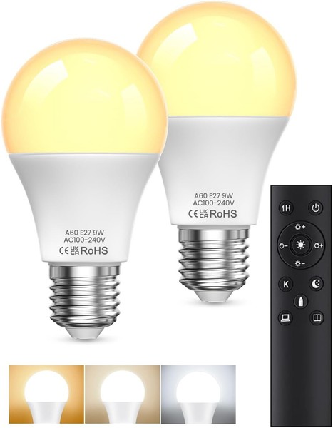 LED GlüHbirne E27 9W Dimmbare Mit Fernbedienung 3000K-6000K FüR 2 StüCk-image