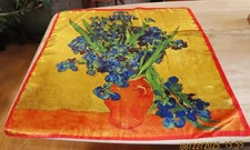Van Gogh vase & iris scarf; blue purple orange green yellow+ 34x35 in; poly NWT