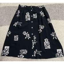 VTG Michael Taylor Skirt Womens 12 Hawaii 90's Button Knee Length USA Made Black