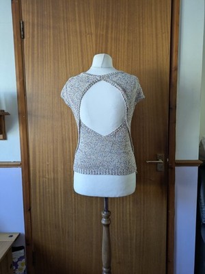 Zara offenes einzigartiges Stricktop mit Rundausschnitt hinten mehrfarbig gesprenkelt Gr. M