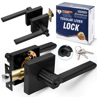 Entry -Touch Push Button Locking Door Handle Lock with Keys,Non-Handed Openin...