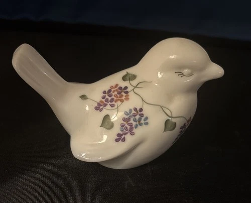Vintage FENTON Art Glass Opalescent Bird Hand Painted/Signed by Artist Figurine