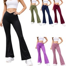 High Waist Flared Yoga Pants for Womens & 4 Way Stretch Bootcut Tummy Control