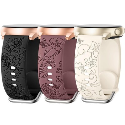 3 Pack Flower Engraved Bands Compatible 20mm, Black/Violet Smoke/Starlight 