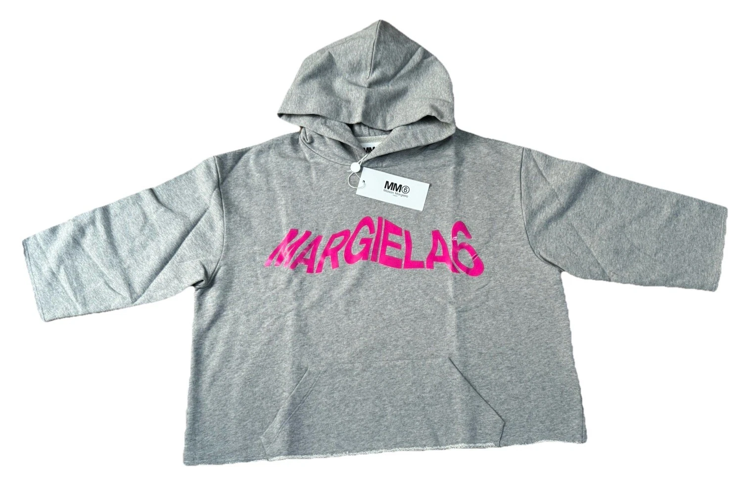 Felpa con cappuccio MM6 MAISON MARGIELA BAMBINO RAGAZZA LOGO COTONE GRIGIO JERSEY TAGLIA 14 ANNI