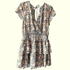 American Eagle Floral Smocked Tiered Mini Dress Black Orange Women LG