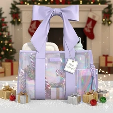 PRISM TOTE Bag PURPLE Holographic Soap Bubble Style Tip-Proof Washable Carry-On