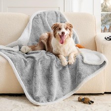 Dog Blanket Waterproof, Reversible Faux Fur Sherpa Pet Throw for Couch So...