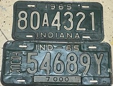 Vintage 1965 Indiana License Plates One Truck And One Regular