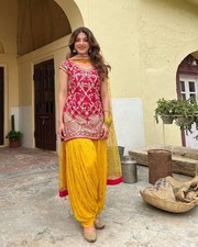 Punjabi Wedding Wear Vichitra Silk Patiala Suit For Ethic Indian Wear Collection