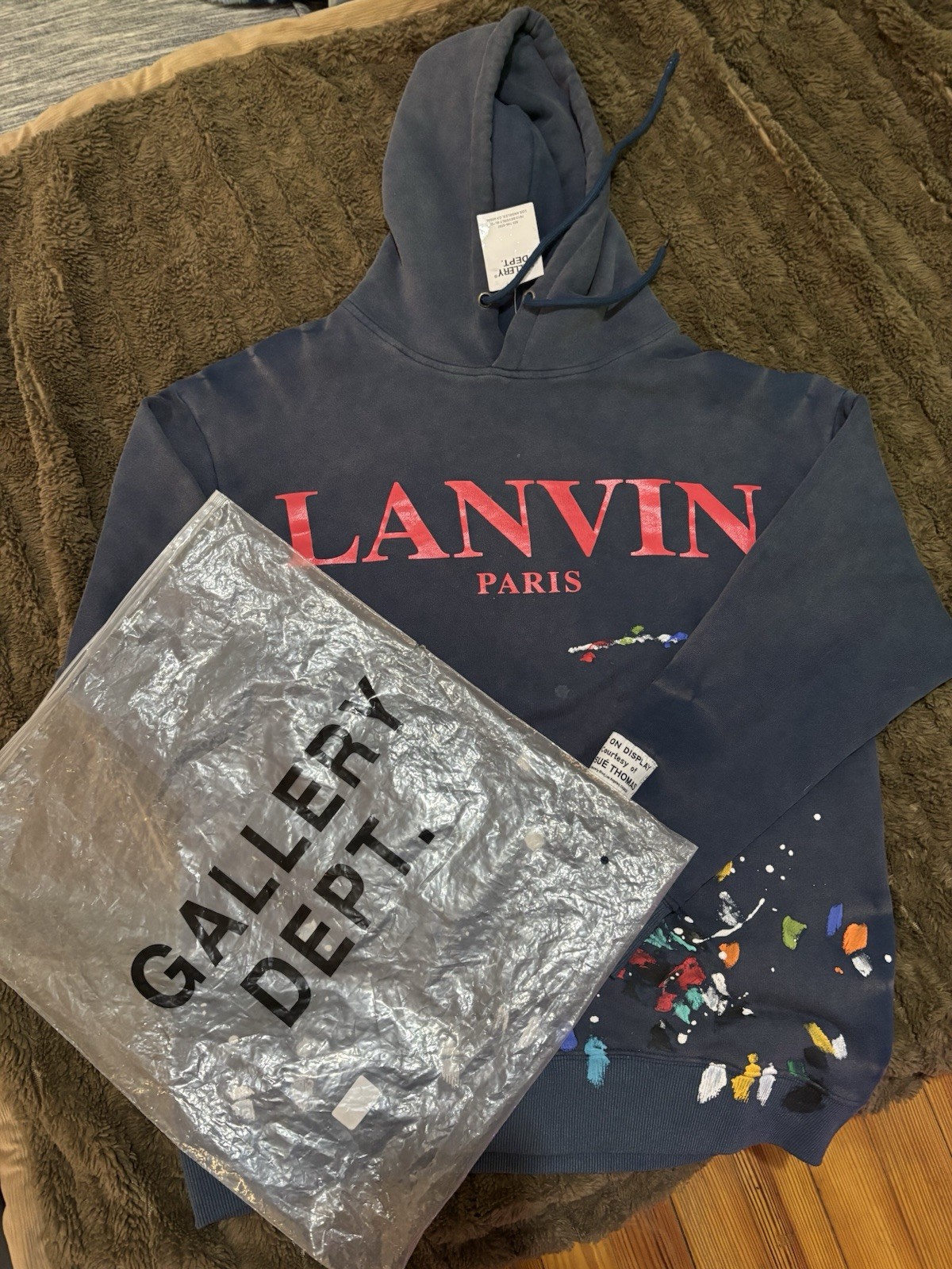 Gallery Dept. x Lanvin Paint Splatter Fleece Hoodie Blue Graphic Print Hooded L