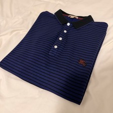 Burberry Brit Men's Polo Golf Shirt Collar Blue/Black Stripe XXL 100 Authentic