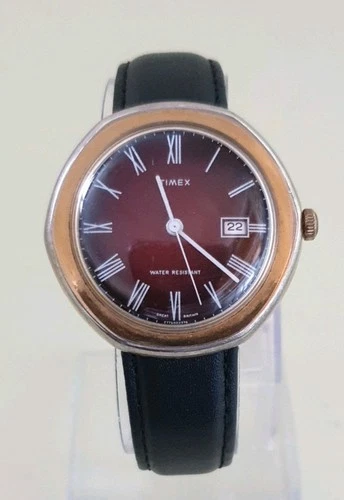 Timex Marlin Watch Mens 1974 Mechanical Timex Marlin With Date Red Dial Working.