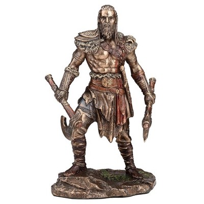 Veronese Design Wikinger Zwillingsaxte Krieger Statue Kaltguss Bronze Finish