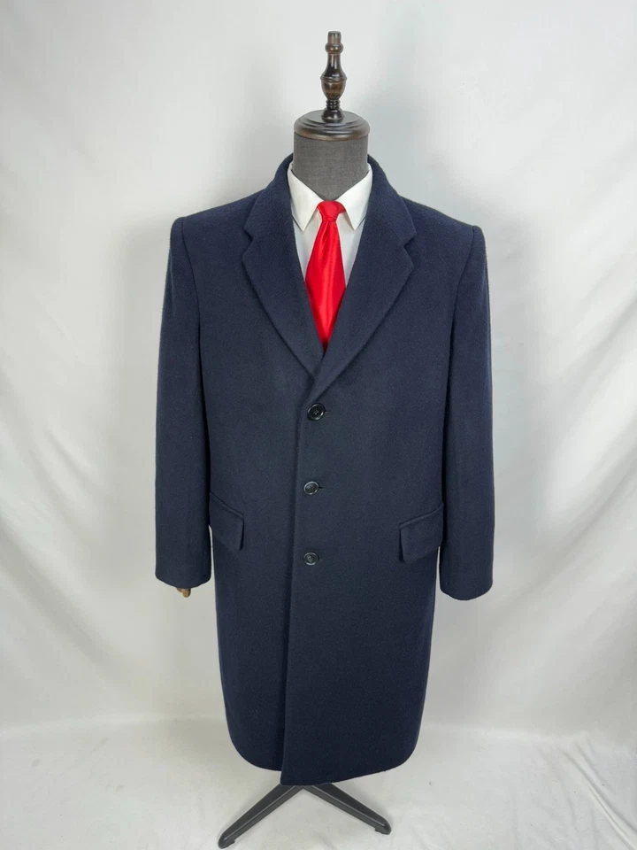 Vintage Men's Coat Cashmere wool navy blue Classic Overcoat US Size 44R 46R - Image 3 of 4